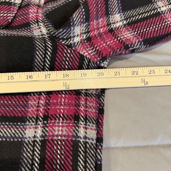 ROXY Wool Blend Pink Black Plaid Peacoat Hidden Button Collared Size Large - Picture 12 of 15